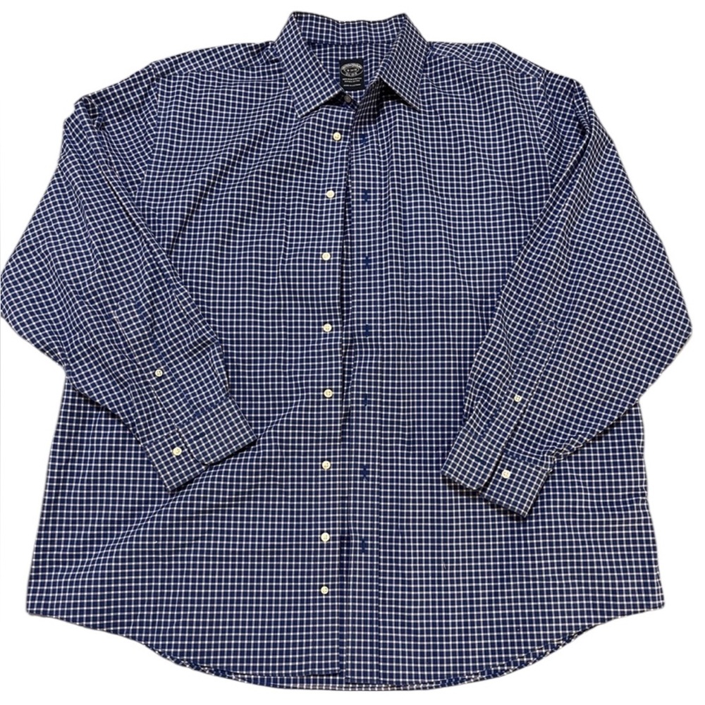 Brookes Brothers Blue Checkered Shirt XL Neck 18 34/35.‎ Men’s Button Down.